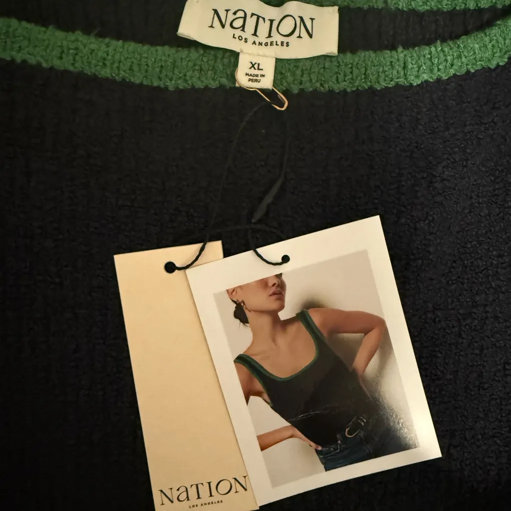 Nation LTD Peggy Sue Chenile Tank Top Navy Blue Green Size XL - Image 5