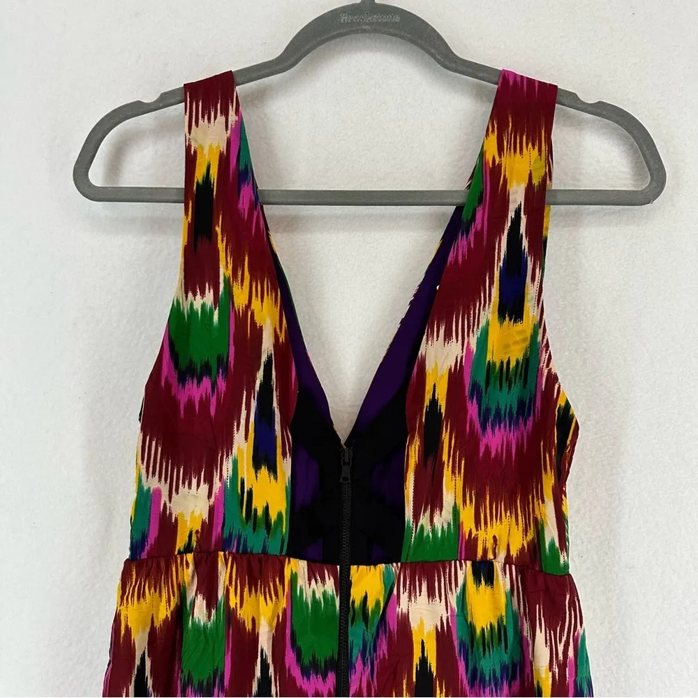 Alice & Olivia Alameda Dress Ikat Batik Peacock Print Silk-y Sheath Small - Image 9