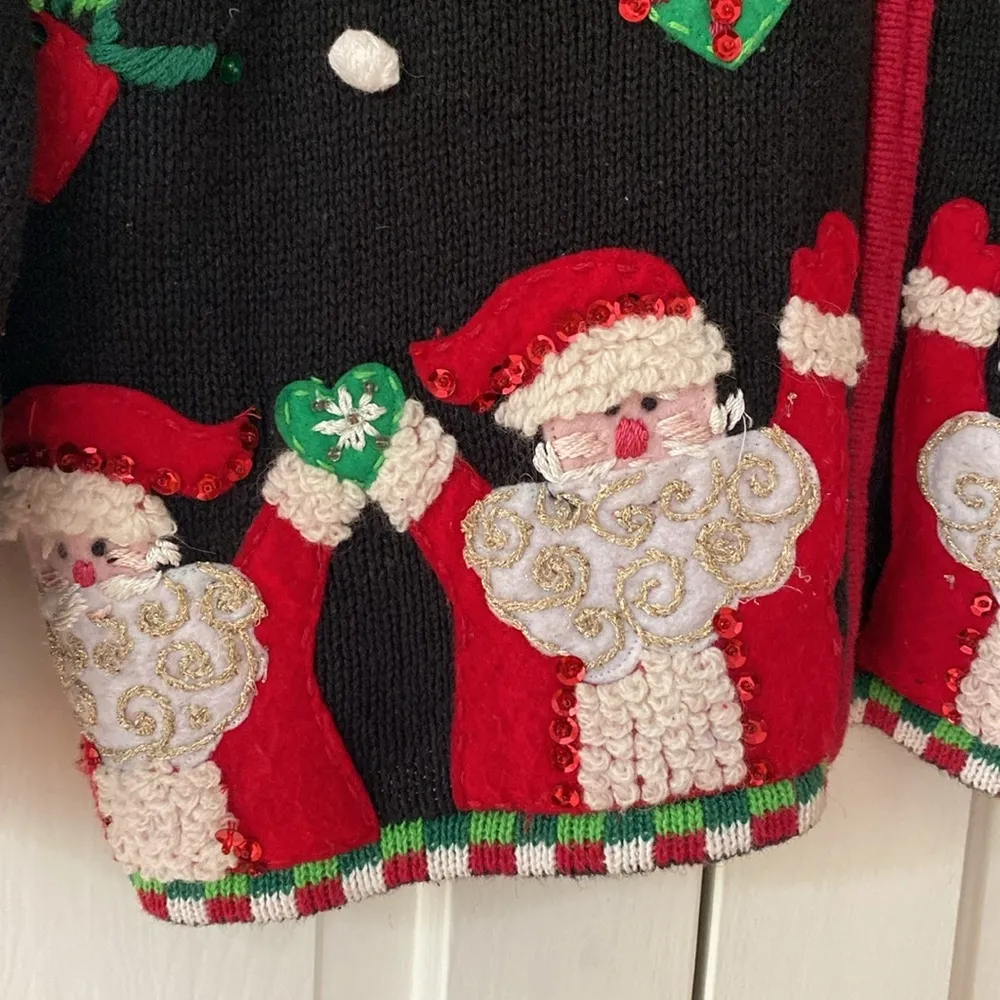 Tiara International Women’s Cardigan Christmas Pattern Santa Ornament Size Small - Image 2