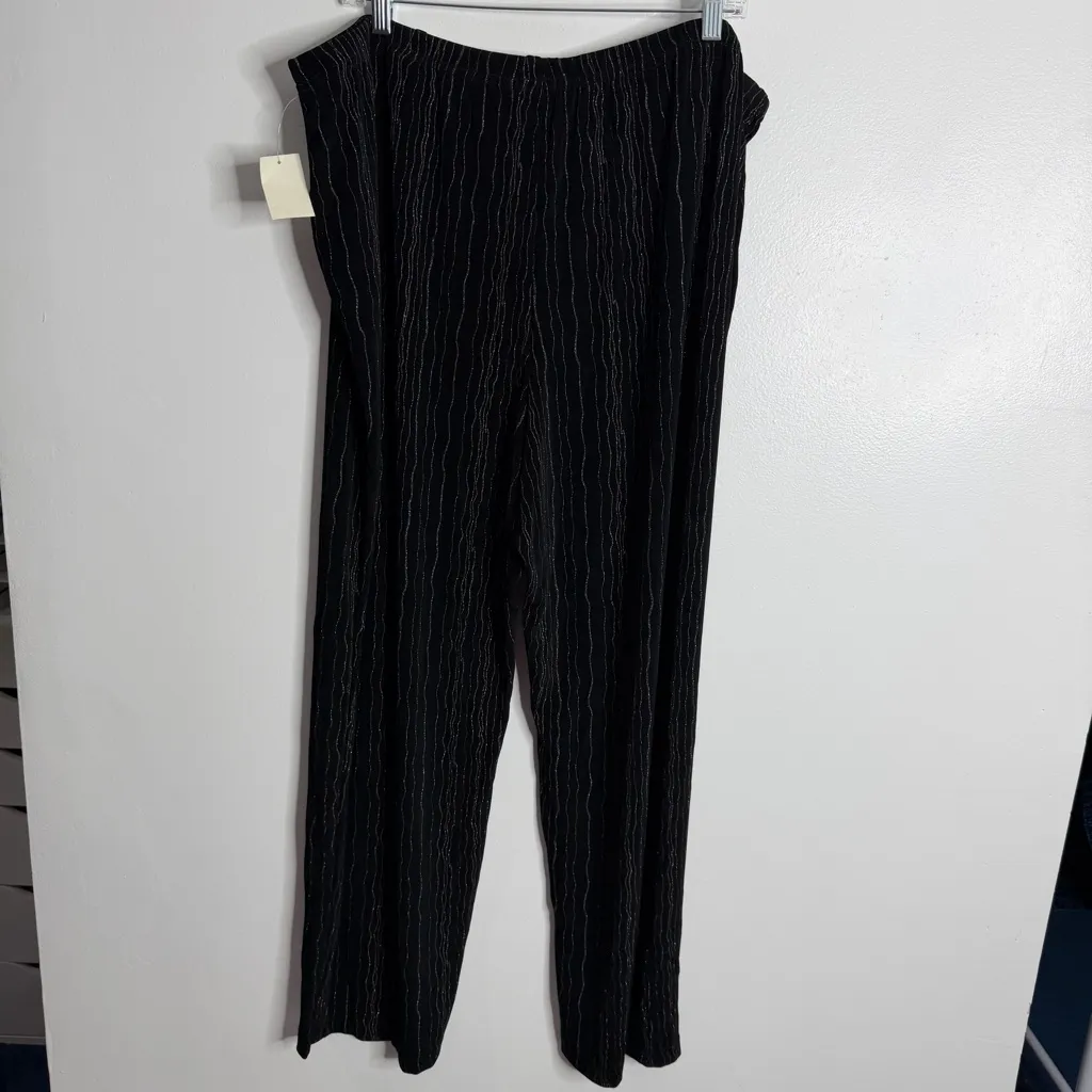 NWT Coldwater Creek Black w/ Silver Metallic Stripe Knit Pant 3X Stretch - Image 2
