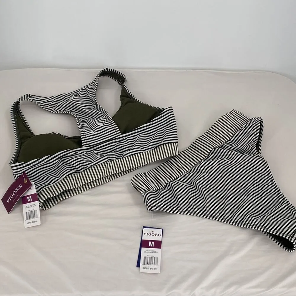Vigoss Striped Two Piece Bikini Swimsuit New with tags Size Medium - Image 5