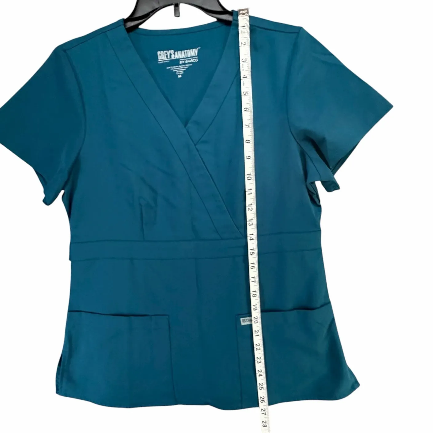 Greys Anatomy Barco Riley Scrub Top M Bahama Blue 3 Pocket Mock Wrap Medical - Image 6