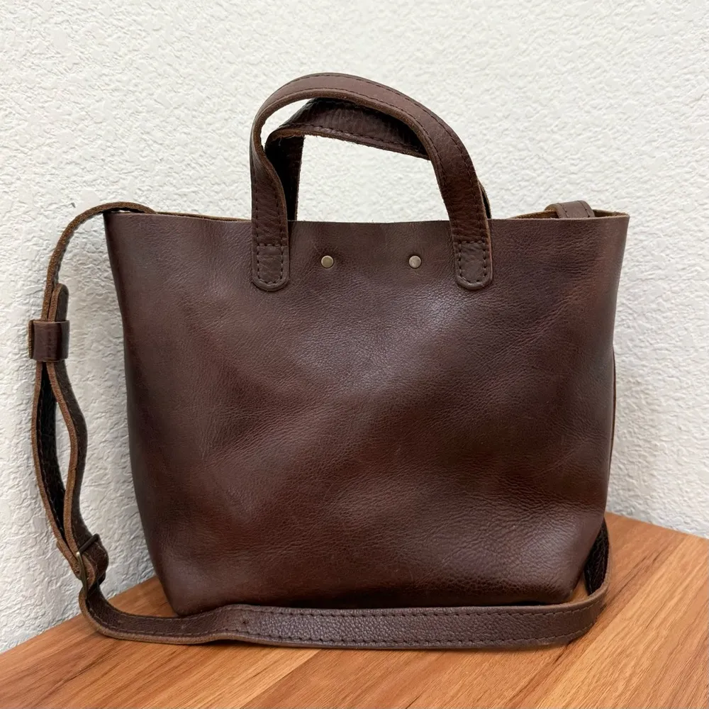 PLG PORTLAND Leather Goods “Almost Perfect” Mini Crossbody Tote Bag Brown - Image 2