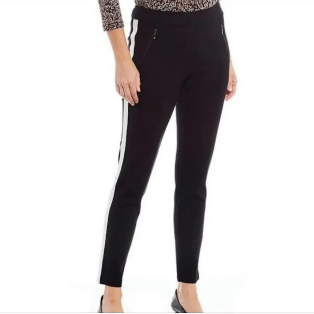 J.McLaughlin Larkin black pull on sporty knit pants side white stripe 14 - Image 3