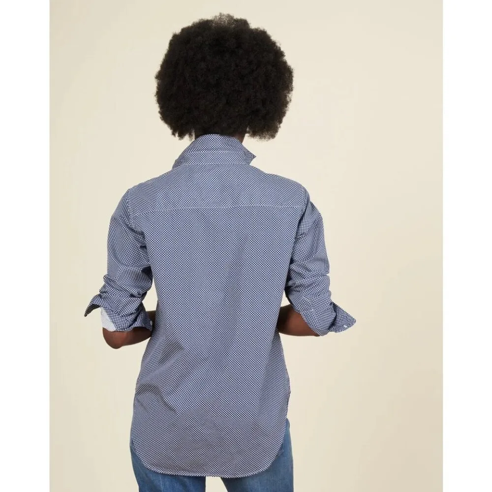 💕FRANK & EILEEN💕 Barry Woven Button Up Blouse - Navy Polka Dots Print Small - Image 3