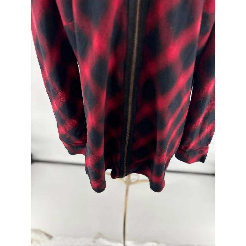 Soft Surroundings Manchester Tunic Medium Buffalo Plaid Shirt Zip Front Top Red - Image 6