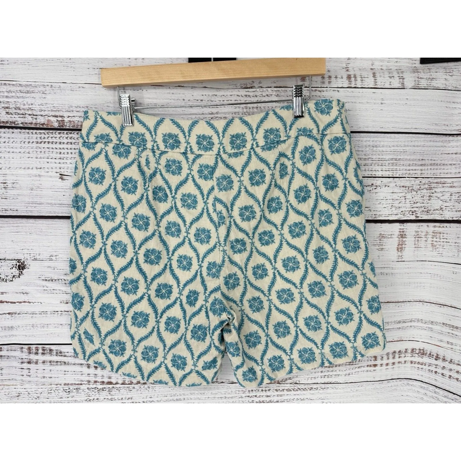 Ann Taylor LOFT The Riviera 100% Linen Shorts Sz 8 Blue‎ White Geo 6" Inseam - Image 3