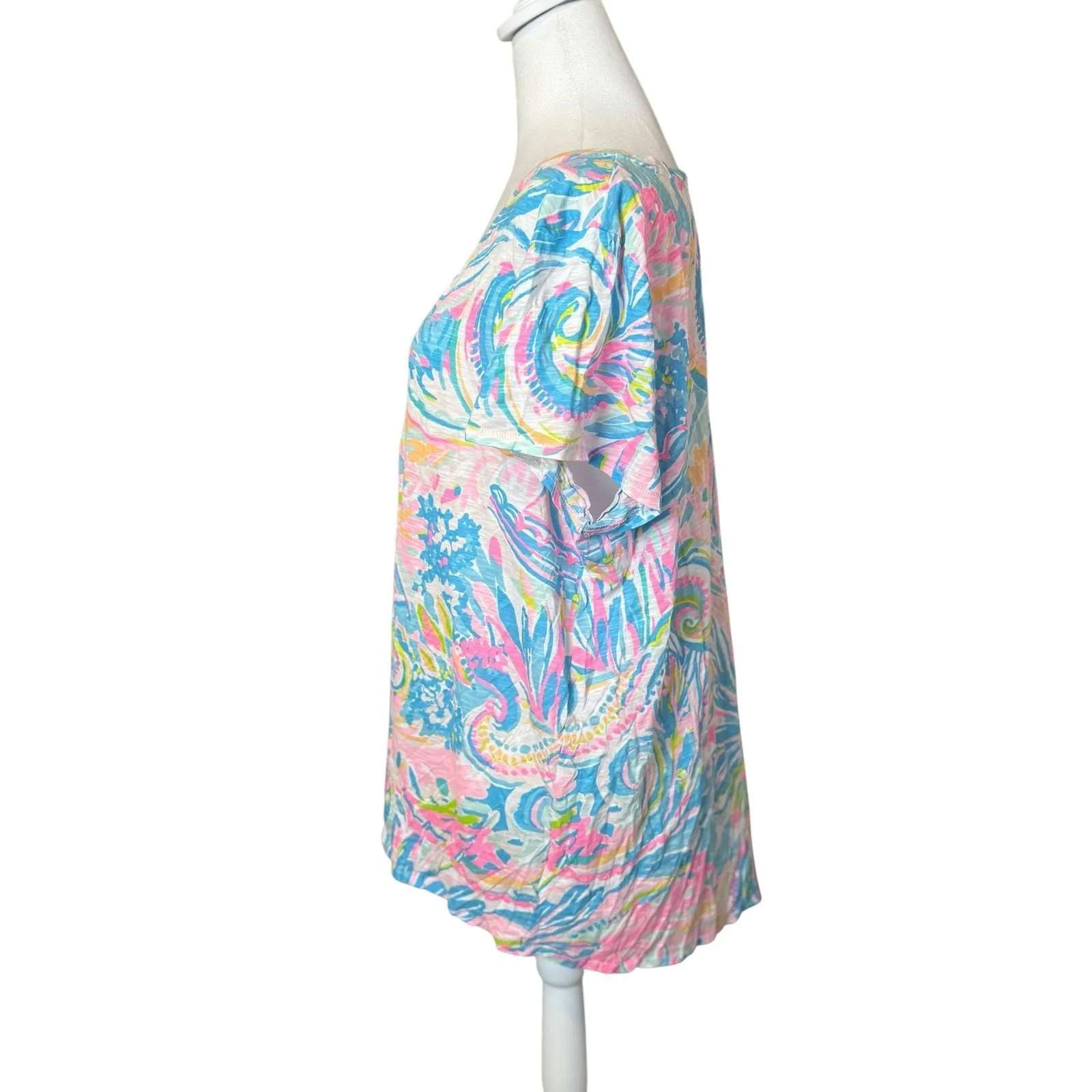 Lilly Pulitzer Pink Blue Etta Top Carnival Coral XXL Preppy Coastal Colorful - Image 4