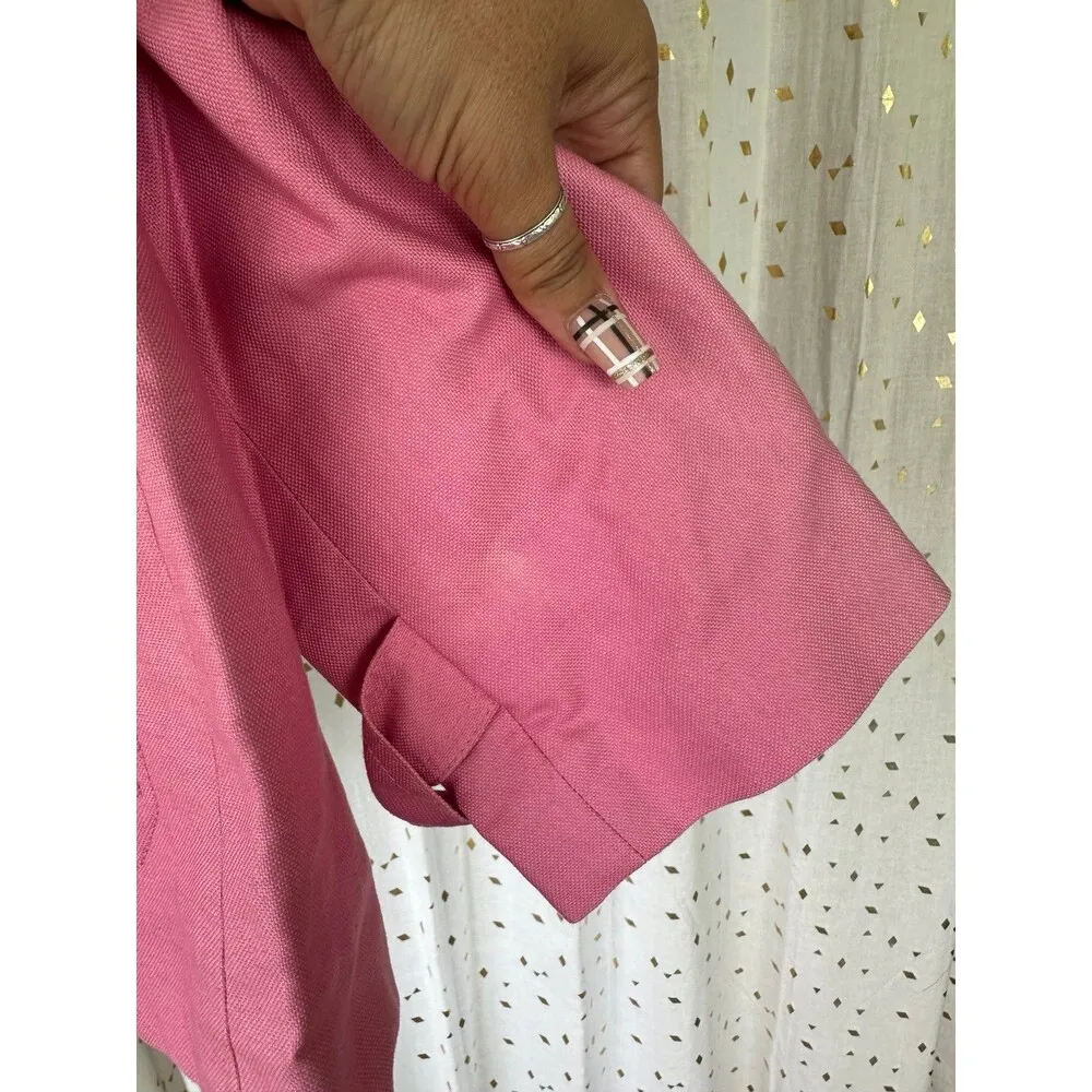 Talbots Women's Pink Linen Cotton Blend Crop Button Down Lined Peacoat Petite 8 - Image 7