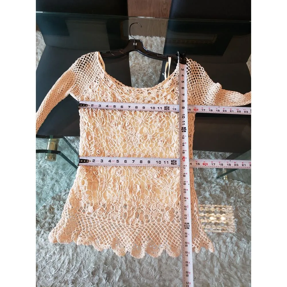 Shape FX Sweater Womens XL Ivory Crochet Lace Lined Ramie Long Sleeve Scoop Neck - Image 8