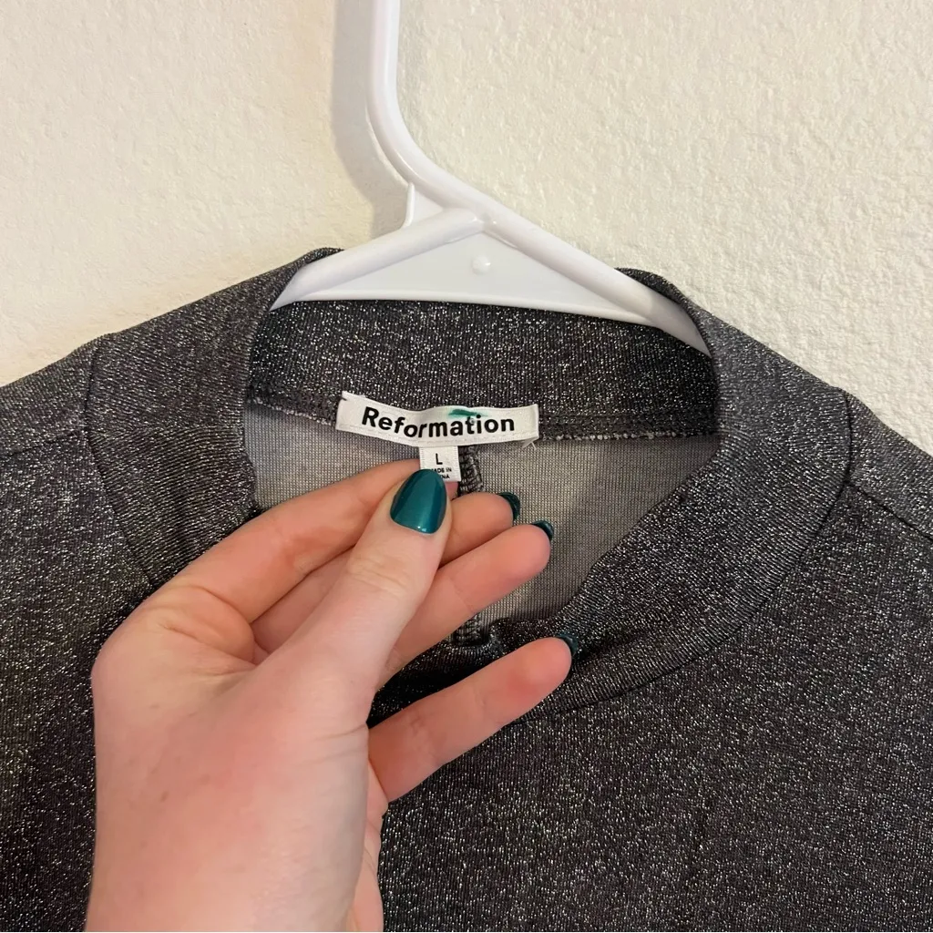 REFORMATION Bailey Knit Top - Black Sparkle - Image 3