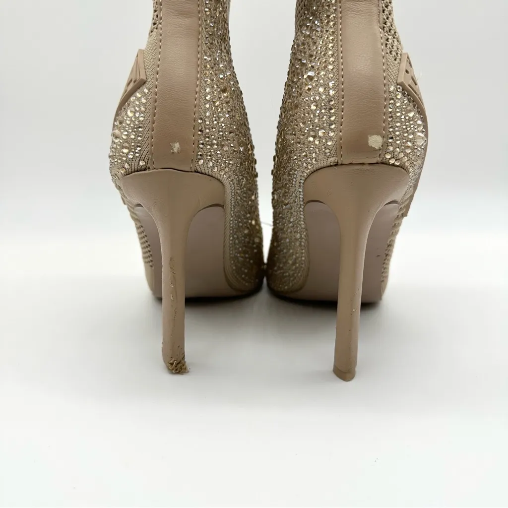 Steve Madden Women's Rhinestone Maxwelle Sock Ankle Boot 6.5 Cream Pointed Toe - Image 6