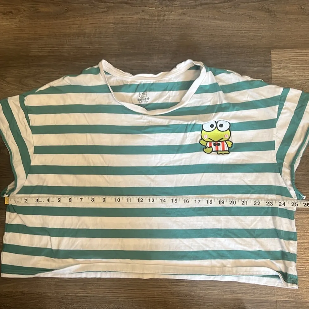 Keroppi Women’s Cropped Green & White Striped Crop T - Image 8