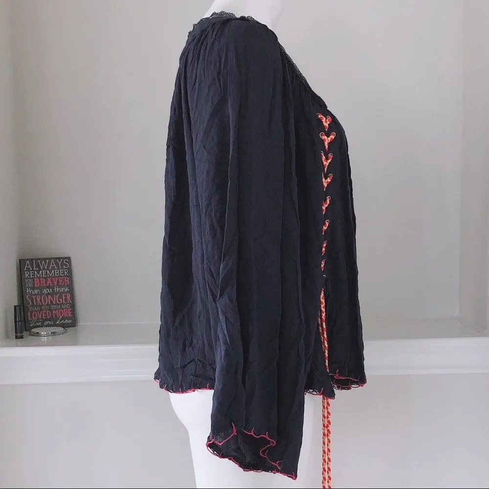 Rocks & Indigo Boho Top Embroidered Tassels Peacoat Navy Size L NEW - Image 7