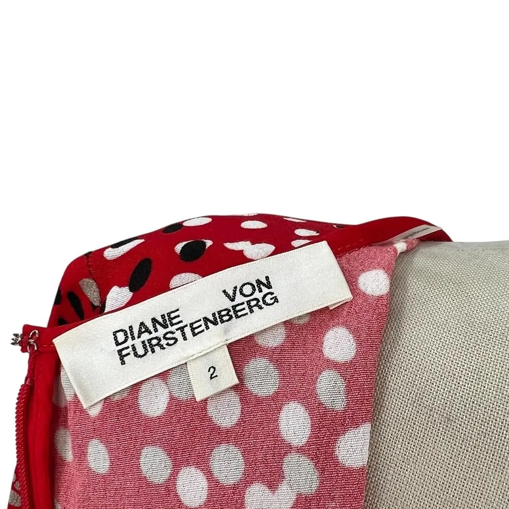 Diane‎ von Furstenberg Andrea Polka Dot Crepe Dress Long Sleeve Red Size 2 - Image 12