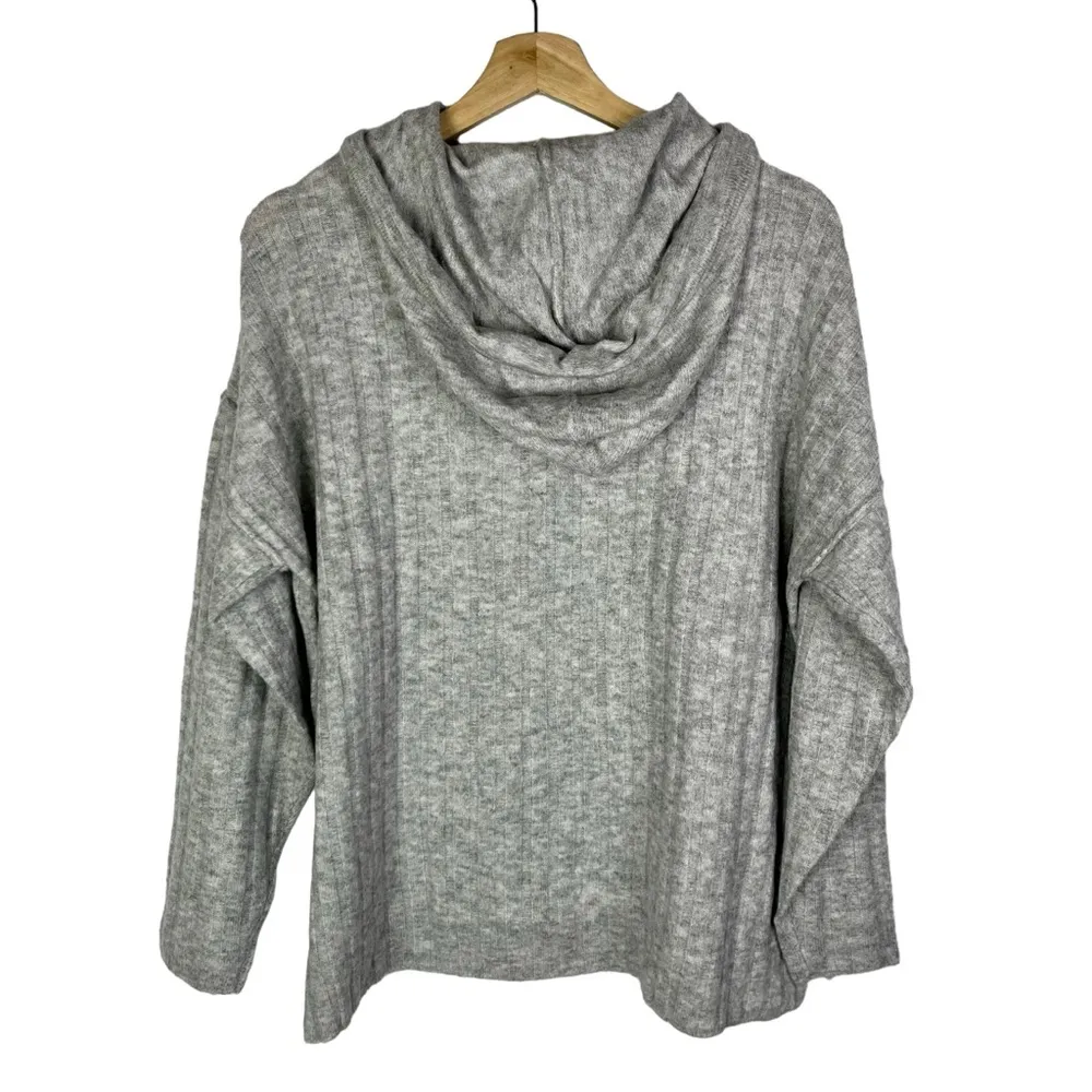 Sweet Romeo Heather Light Grey Ribbed Knit Hooded Sweater M - Image 2