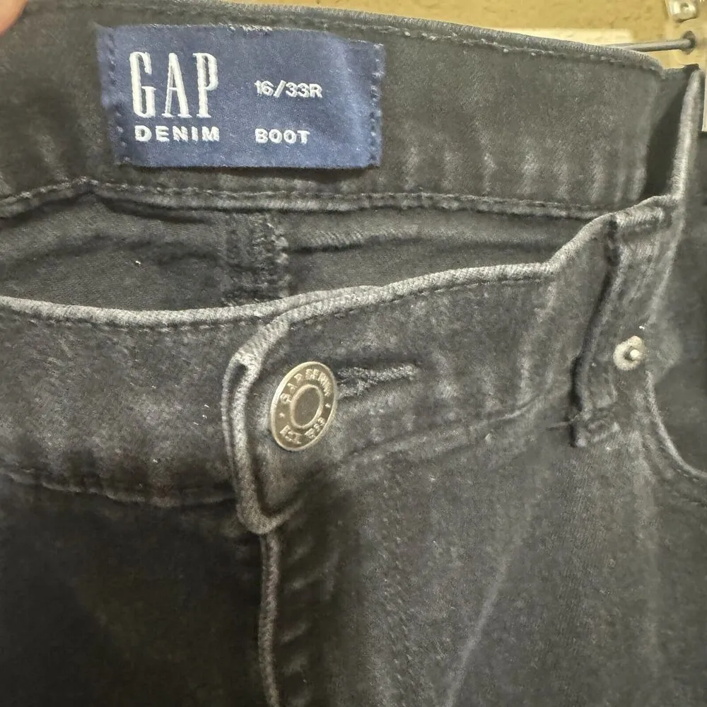GAP Boot cut Black Jeans Sz 16/33R women's denim stretch high rise waisted - Image 3