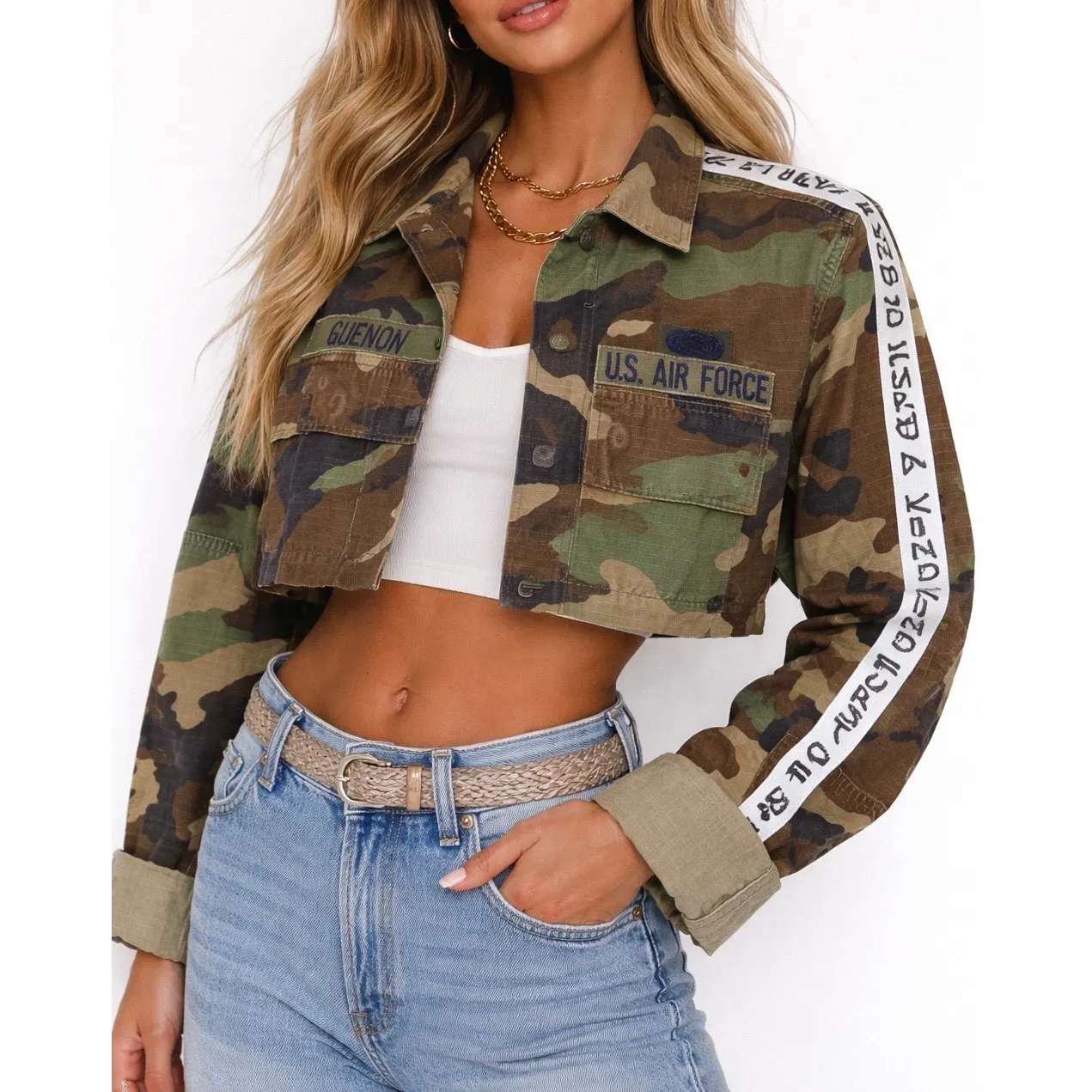Furst of a Kind Cropped Military Camo Jacket U.S. Air Force Oversized Small - Image 3