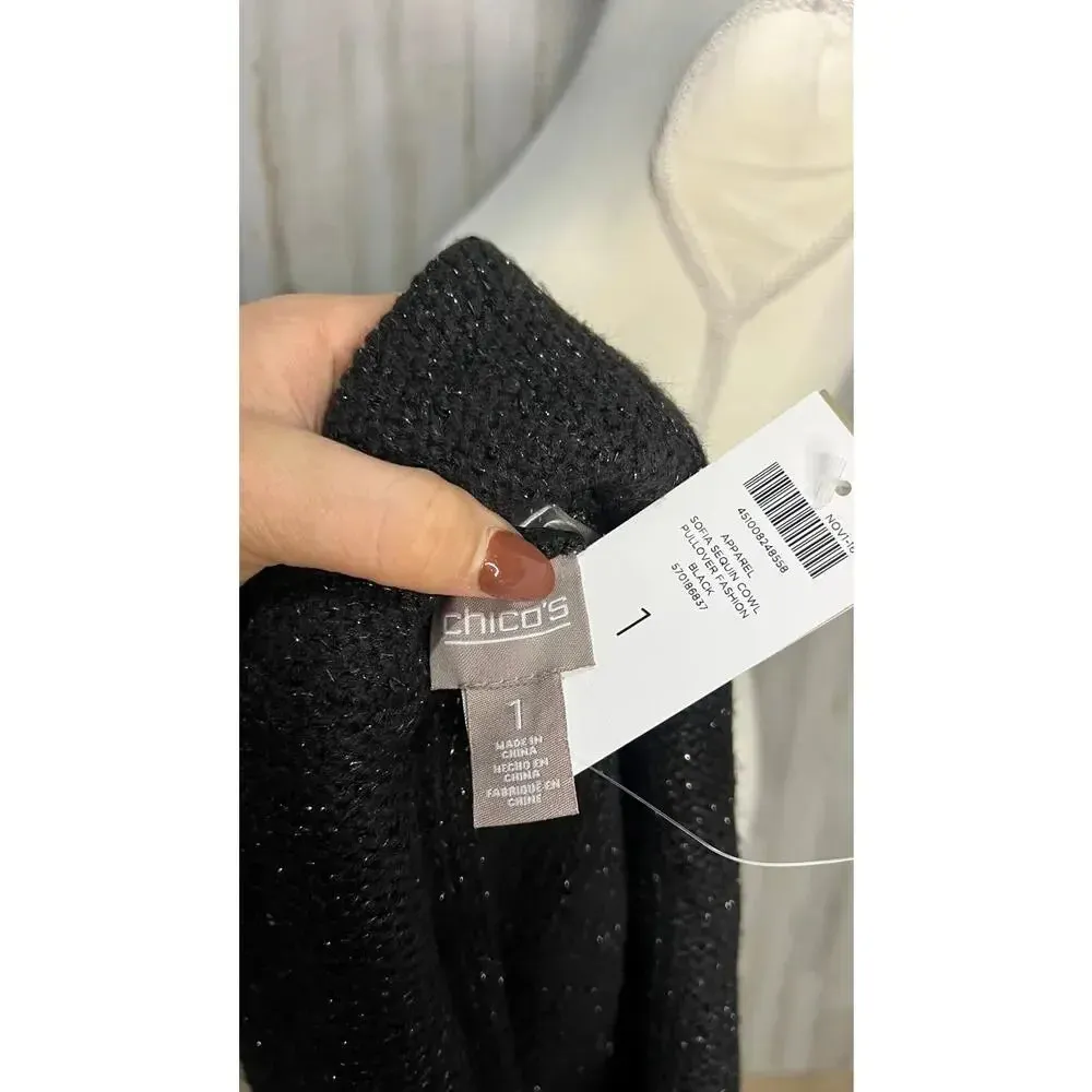 NWT Chico's Women's Black Cowl Neck Pullover Sweater Size 1‎ - Image 5