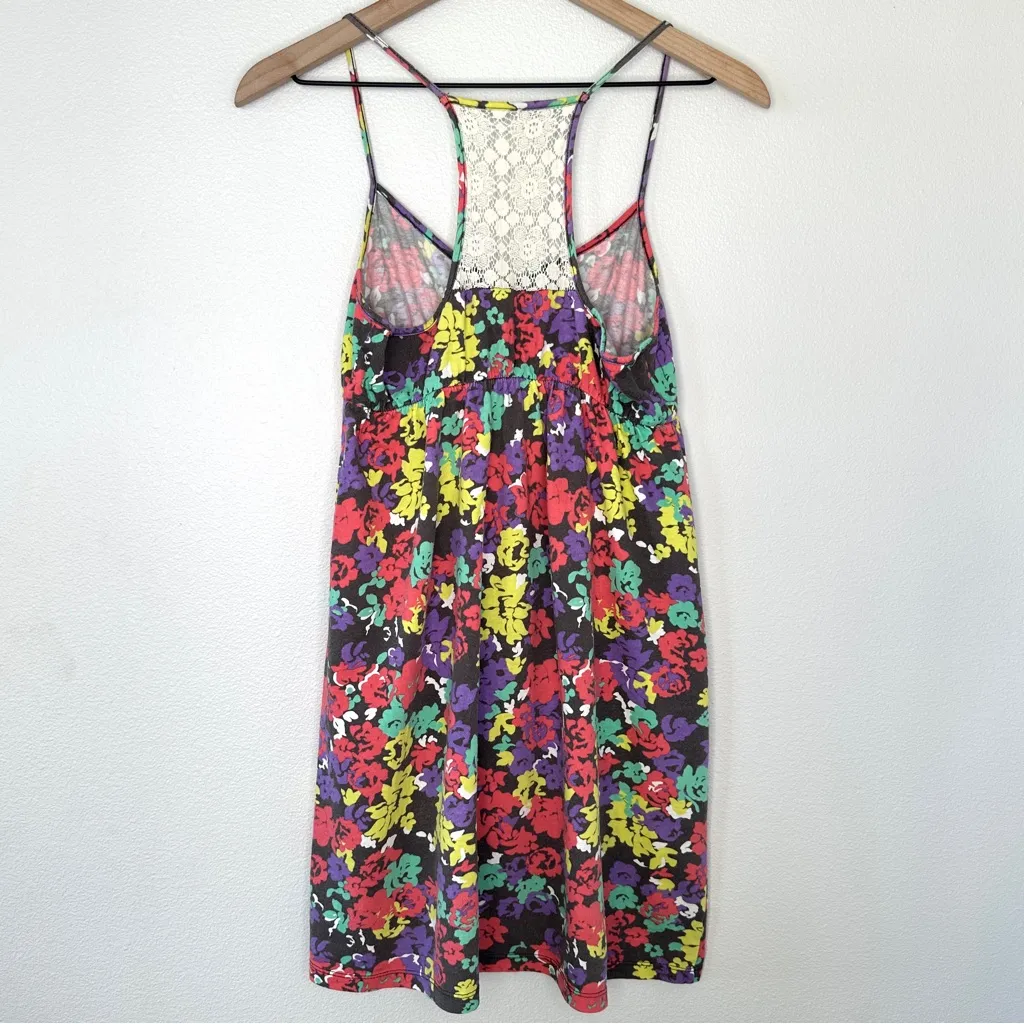 Vintage Y2K Baby Doll Mini Dress Sz M Floral 90s 100% Cotton Lace Indie Boho - Image 5