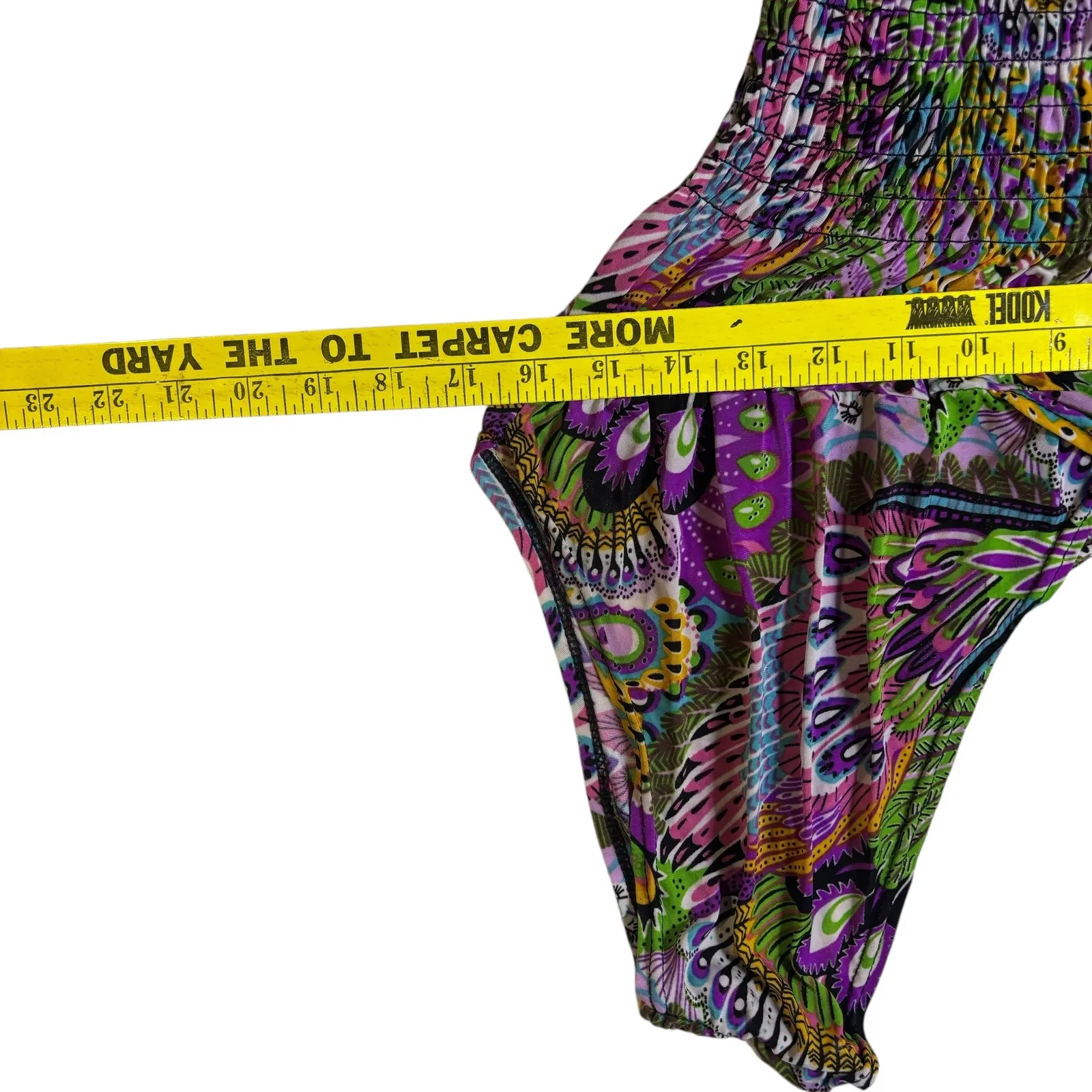 Womens Vibrant Abstract Print Jumpsuit Wide Leg Smocked Waist V Neck Boho L Purple Size L - Image 6