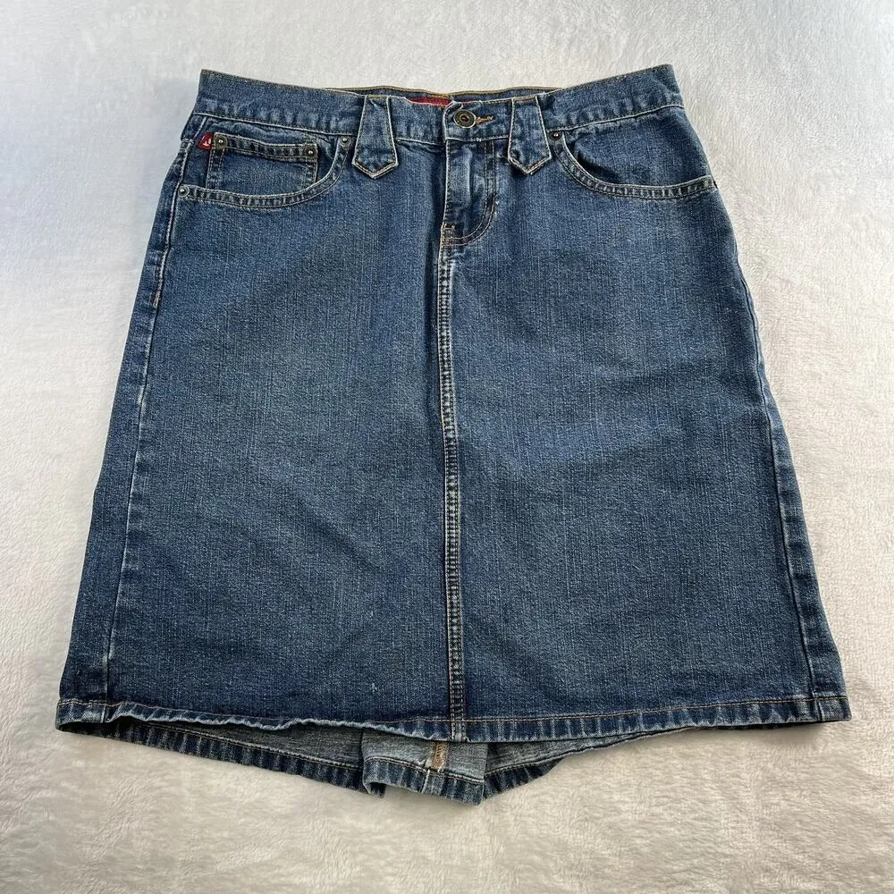 Y2K 2000s Hollister Jrs 9 Denim Skirt Blue Jean Western Pocket Pleated Back Boho - Image 2