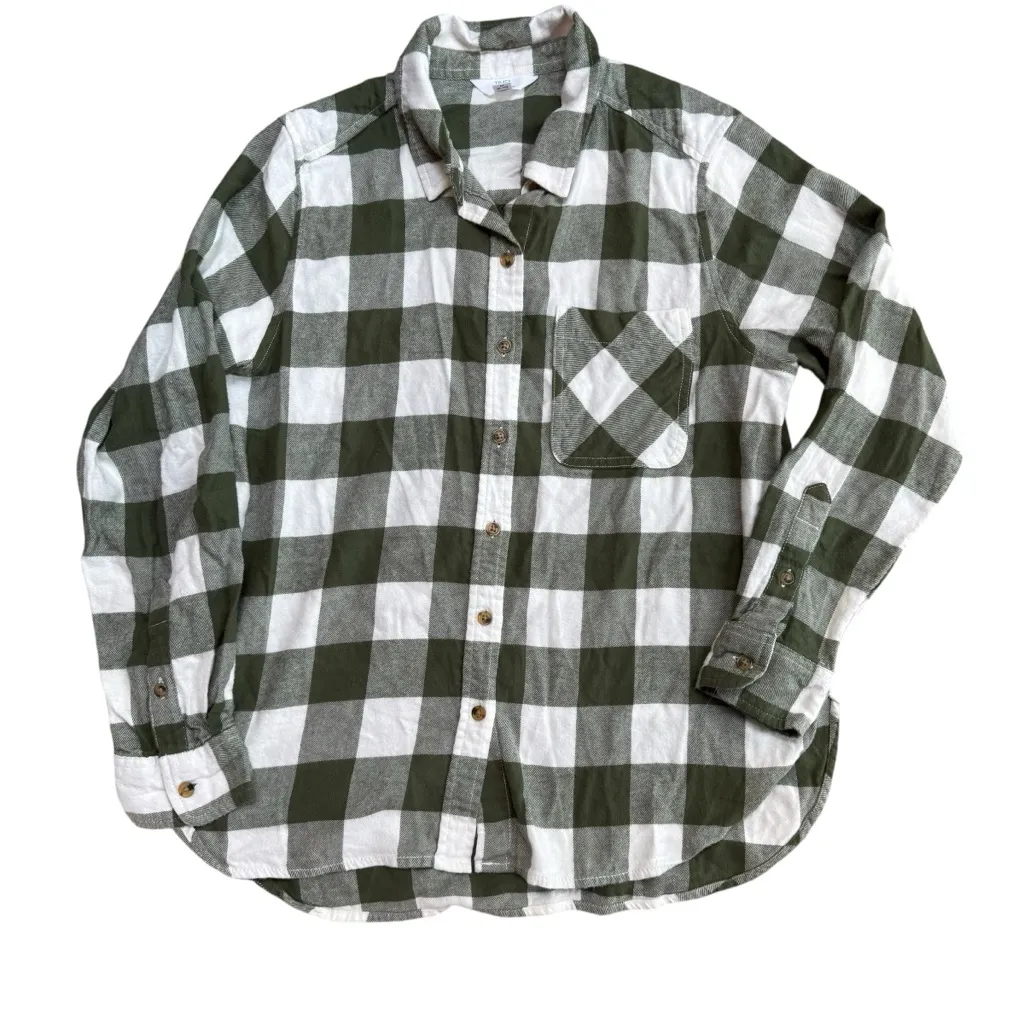 Buffalo Plaid Flannel Button Up Olive‎ Green Big Checkered Fall Oversized Size M Size M - Image 2