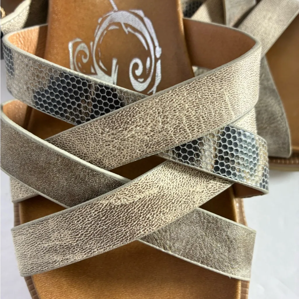 Very G Women's Ankle Strap Metallic Tan & Snake Skin Print Sandals - Image 4