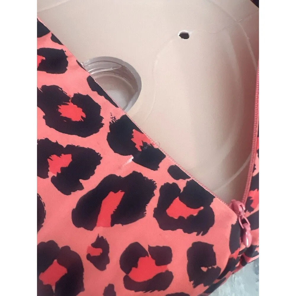 Worthington Size 16 Cheetah Leopard Animal Print Skirt Coral Pink & Black NWT - Image 5