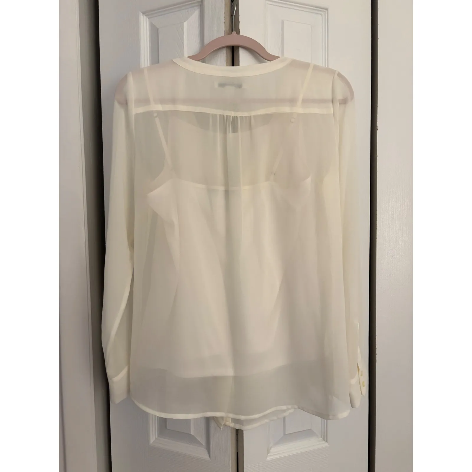 Banana Republic 2-Piece Ivory Blouse & Tank Cami SET Petite Small Sheer Pleat - Image 9