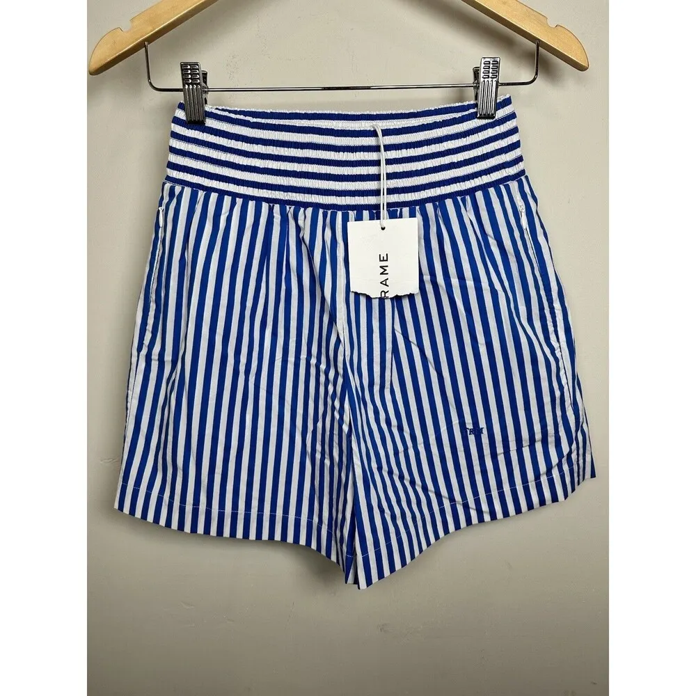 Frame Women's Blue Stripe Organic Cotton Boxer Shorts Size XS NEW MSRP $229 - Image 2