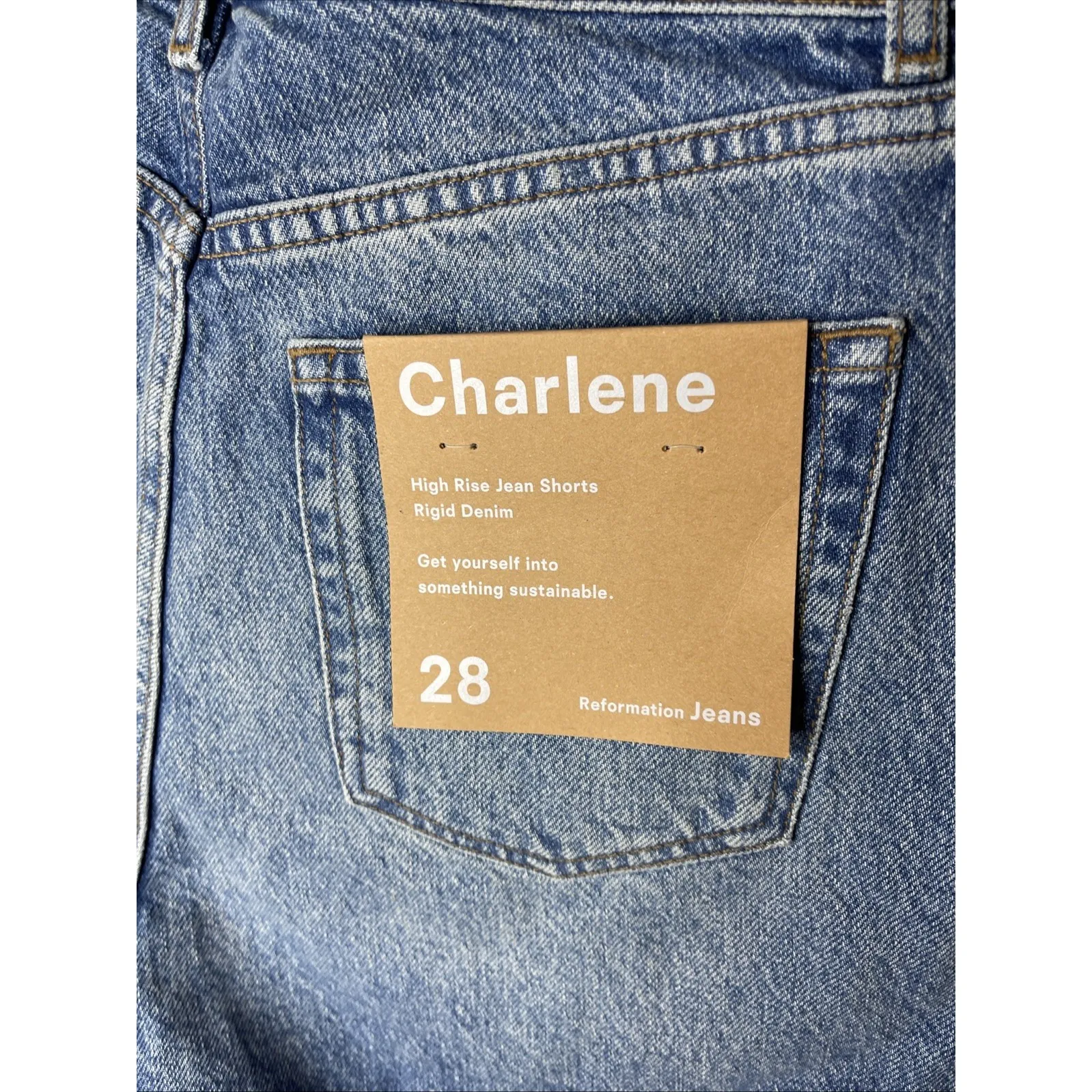 New‎ Reformation Charlene High Rise Jean Shorts in Colorado Sz 28 - Image 9