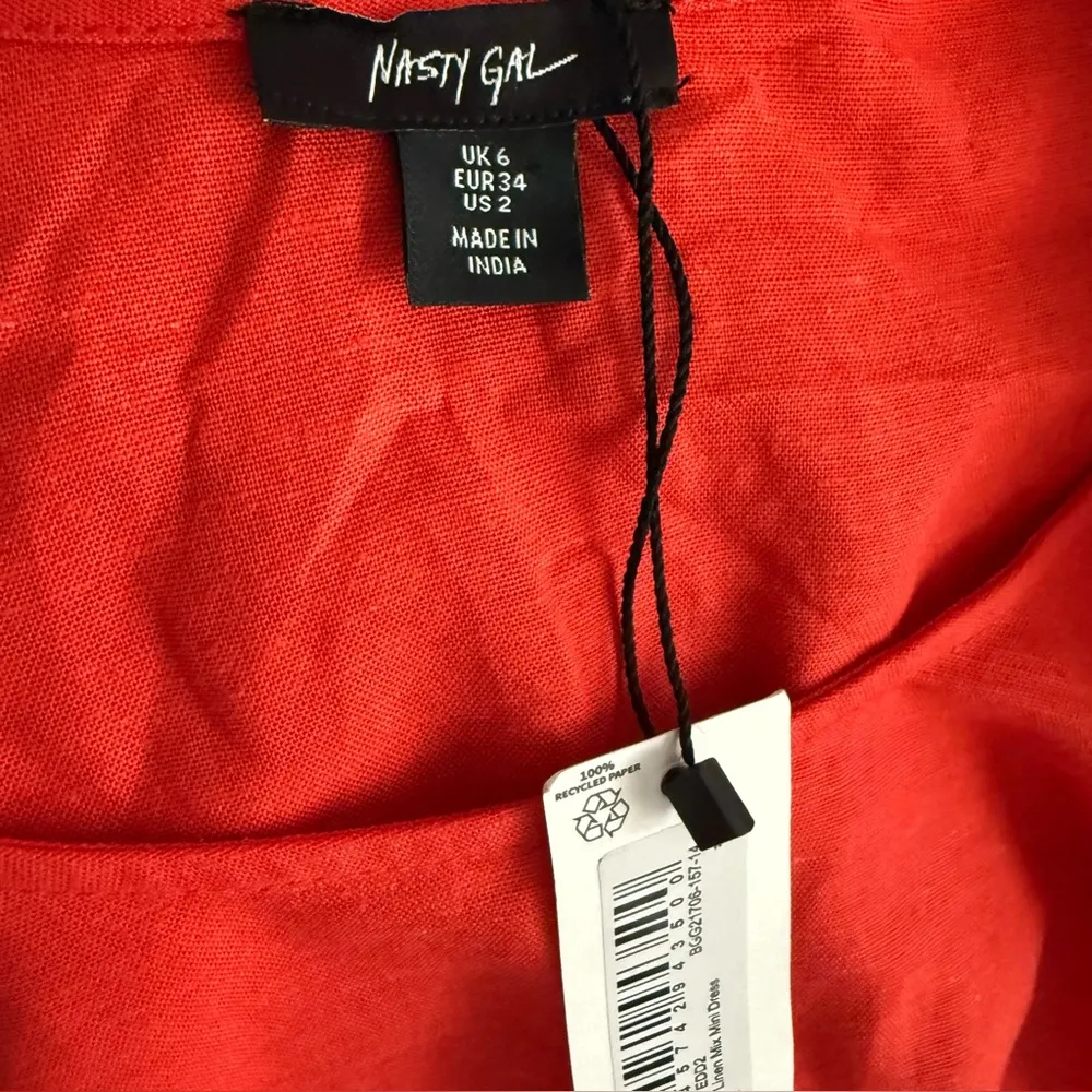 Nasty Gal Red Linen Mix Cut Out Mini Dress - Image 4