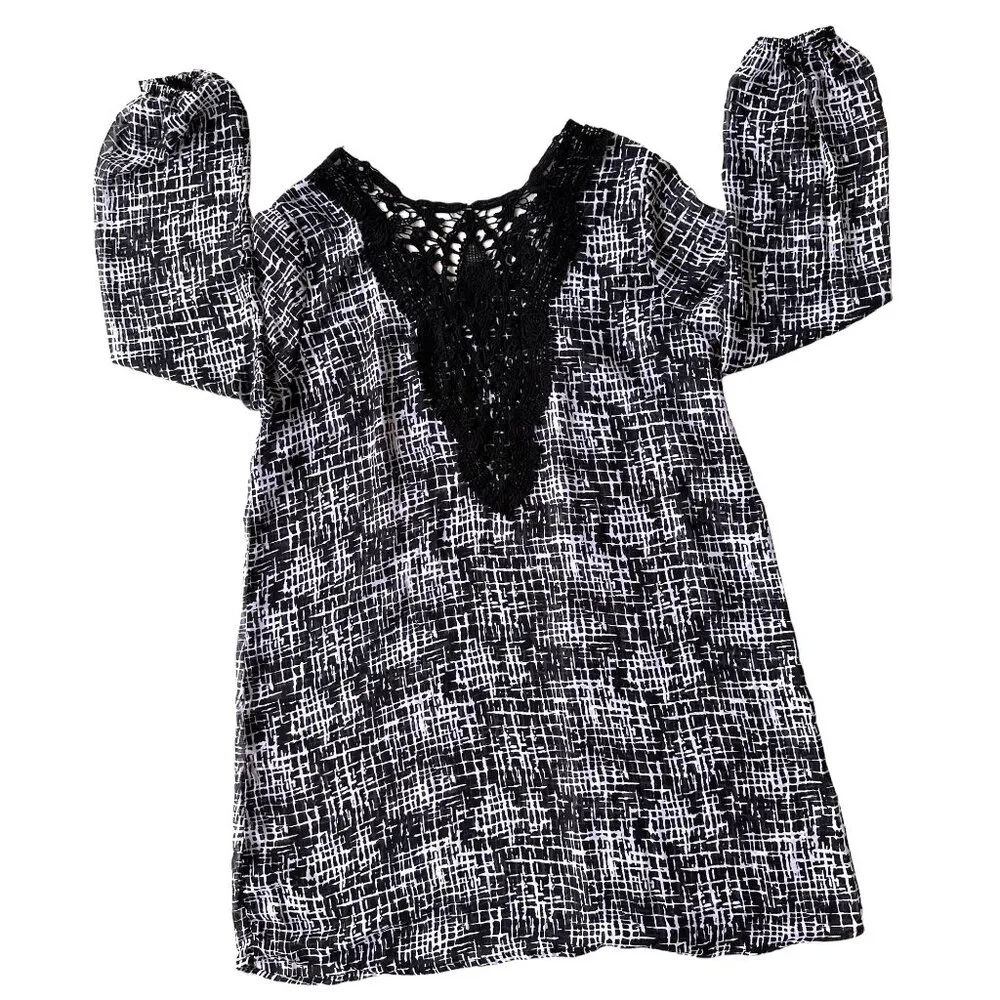 Fifth & Park Tunic Top Large Dress Swimsuit Coverup Black White Abstrac… Size undefined - Image 2