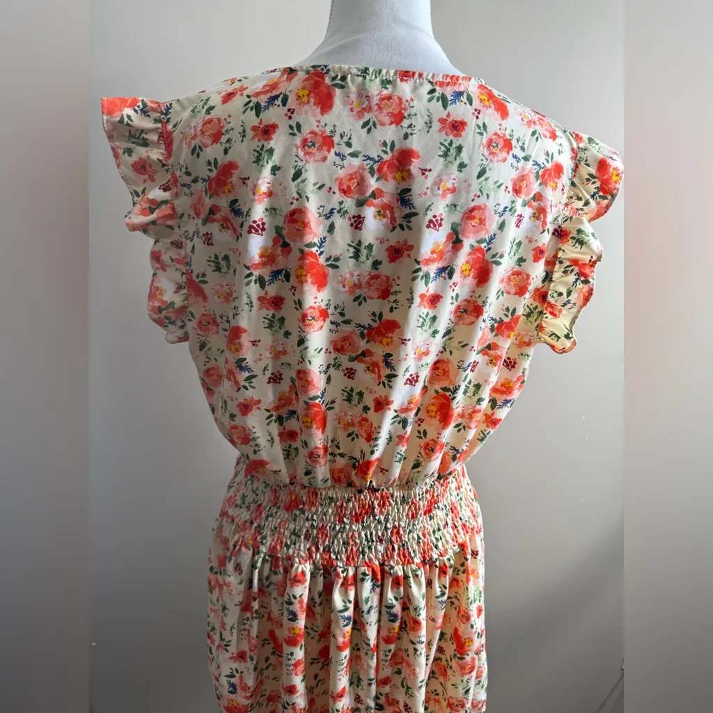 Umgee Floral Smocked Midi Dress - Cream and Red large - Image 6