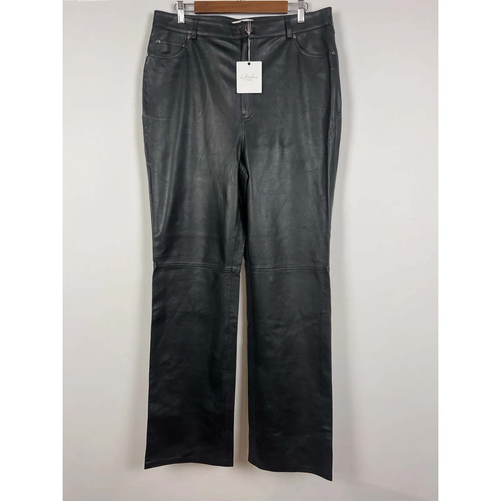 L’Académie Black Leather Straight Leg Pants Women’s XL 100% Leather NWT - Image 8