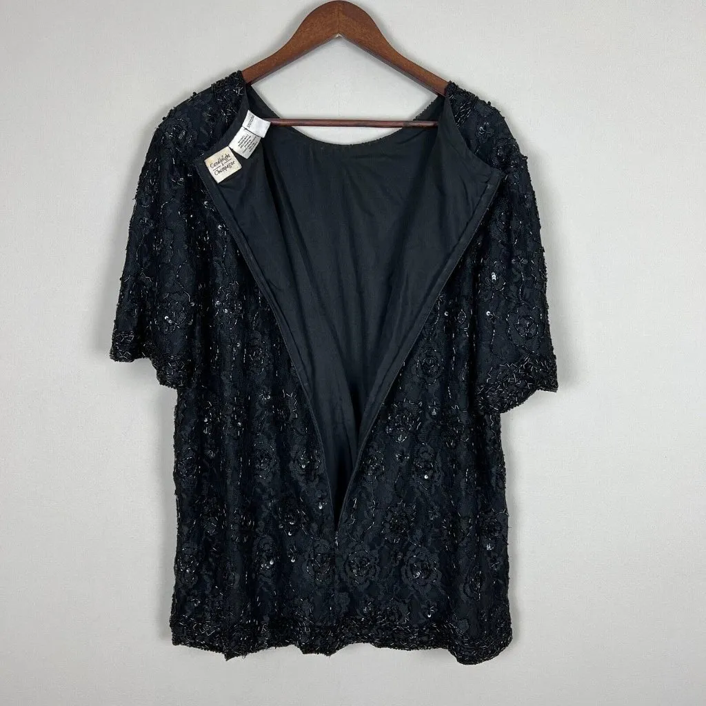 VTG‎ Candlelight & Champagne Womens 22W Lace Beaded Sequin Formal Blouse Lined Black - Image 7