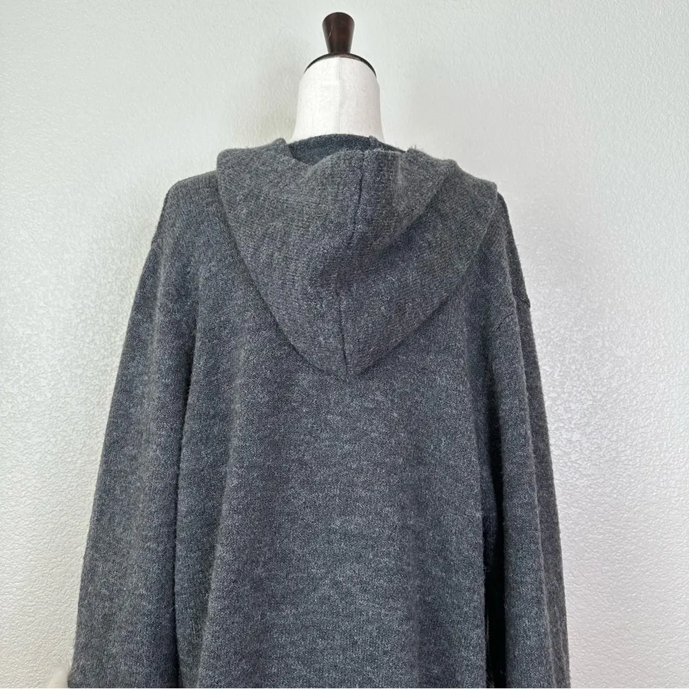 Patrizia Luca Milano Wool Blend Gray Hooded Faux Fur Cuffs Cardigan, Size XL - Image 8