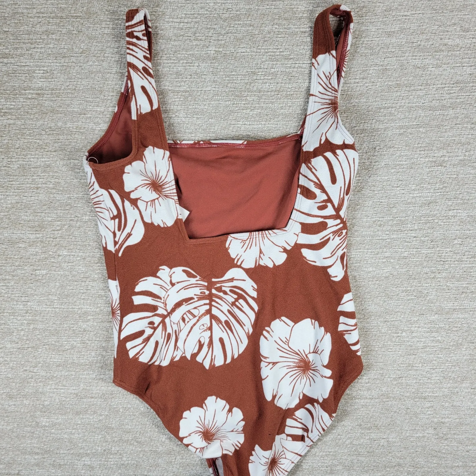 Roxy Garden Trip One Piece Swimsuit Size S Brown Tropical Floral Print - Image 9