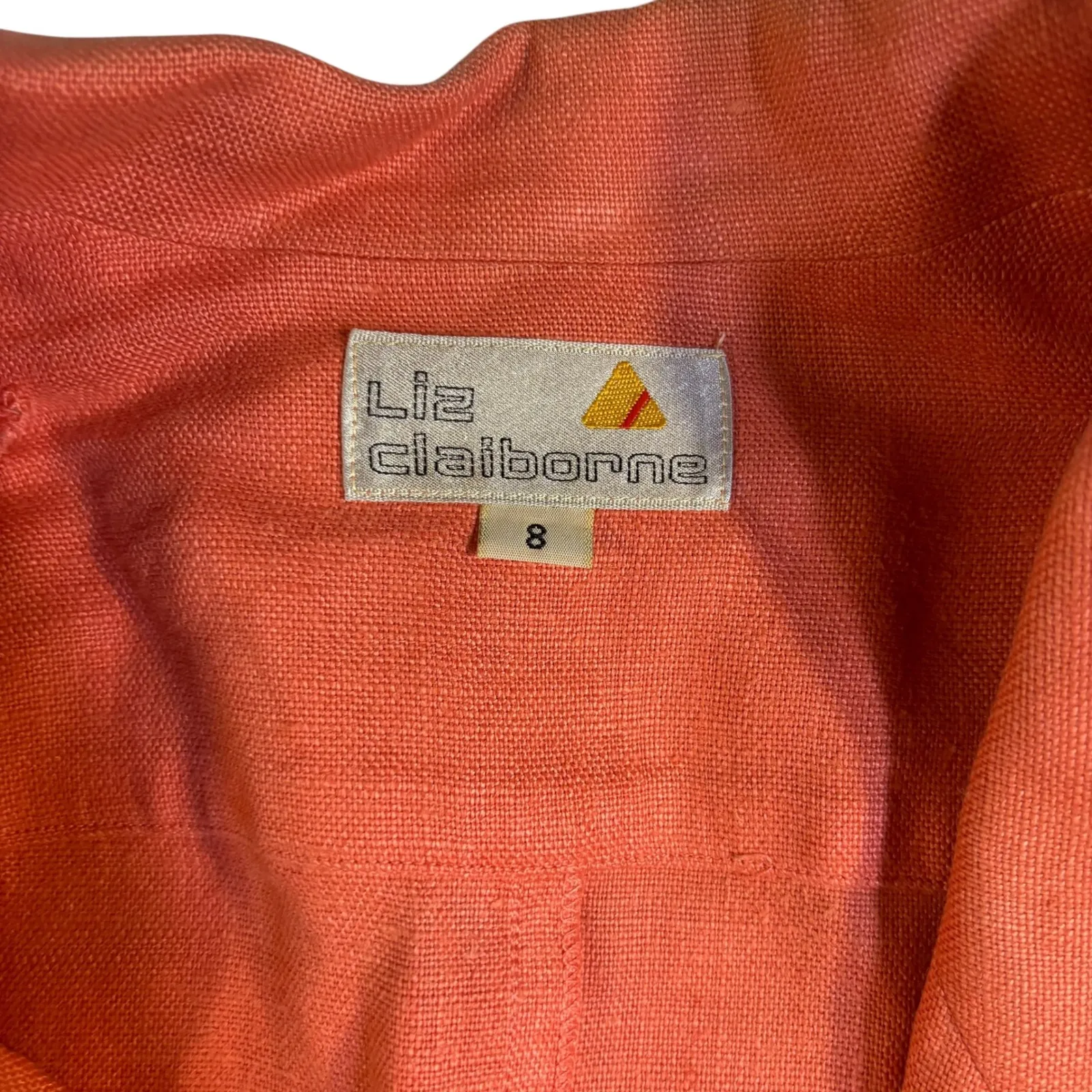 Liz Claiborne Linen‎ Blazer Coral Two Button Front Pockets Size 8* - Image 6