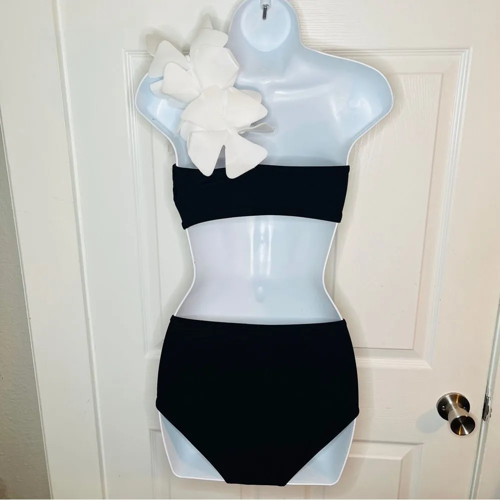 Davi & Dani One Shoulder Flower Two Piece Swim Set Black & White Bikini S NWT - Image 7
