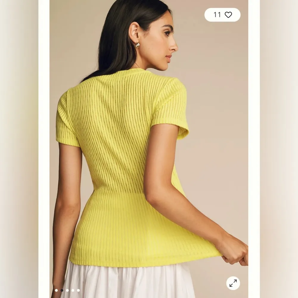 Pilcro Anthropologie Sheer T-Shirt Ribbed Knit Small Lime Green Texture Neon - Image 2