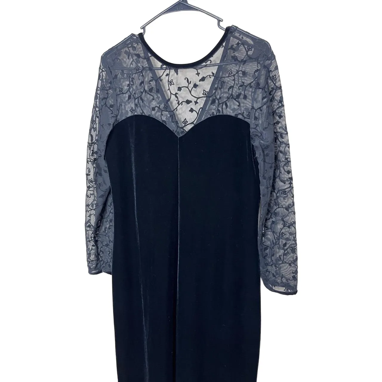 AMANDA‎ SMITH Black Velvet Sheer Lace Top Vintage Maxi Evening Dress 10 - Image 2