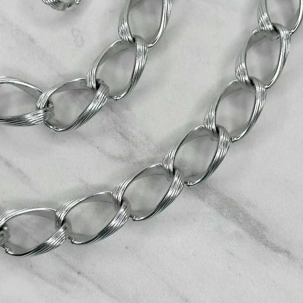 Chunky Textured Silver Tone Metal Chain Link Belt Size XS Small S - Image 5