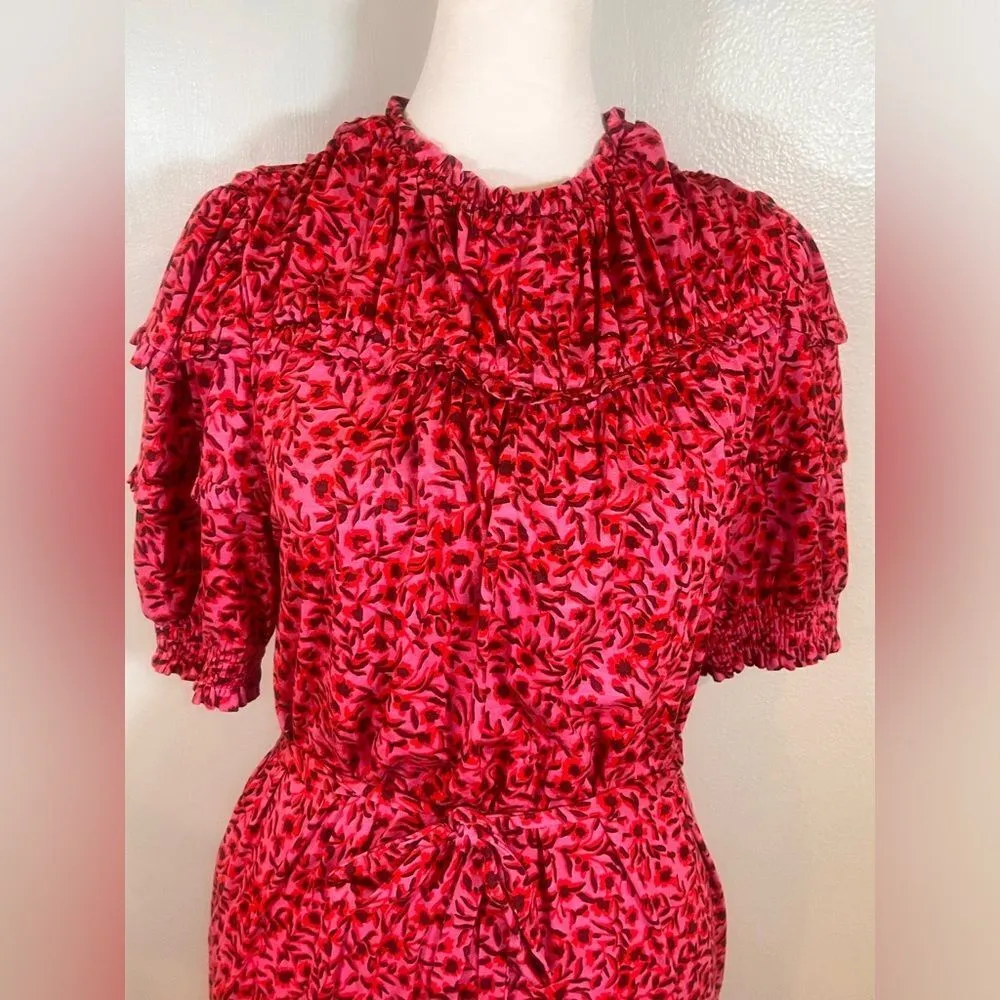 NWT Boden Pink Ruffle Yoke Detail Jersey Mini Floral Dress Size 4 - Image 10