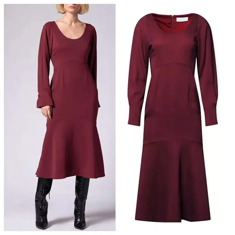 Equipment Natalia Long Bell Sleeve Scoop Neck Midi Dress Cordovan Wine Red Sz 12 - Image 2