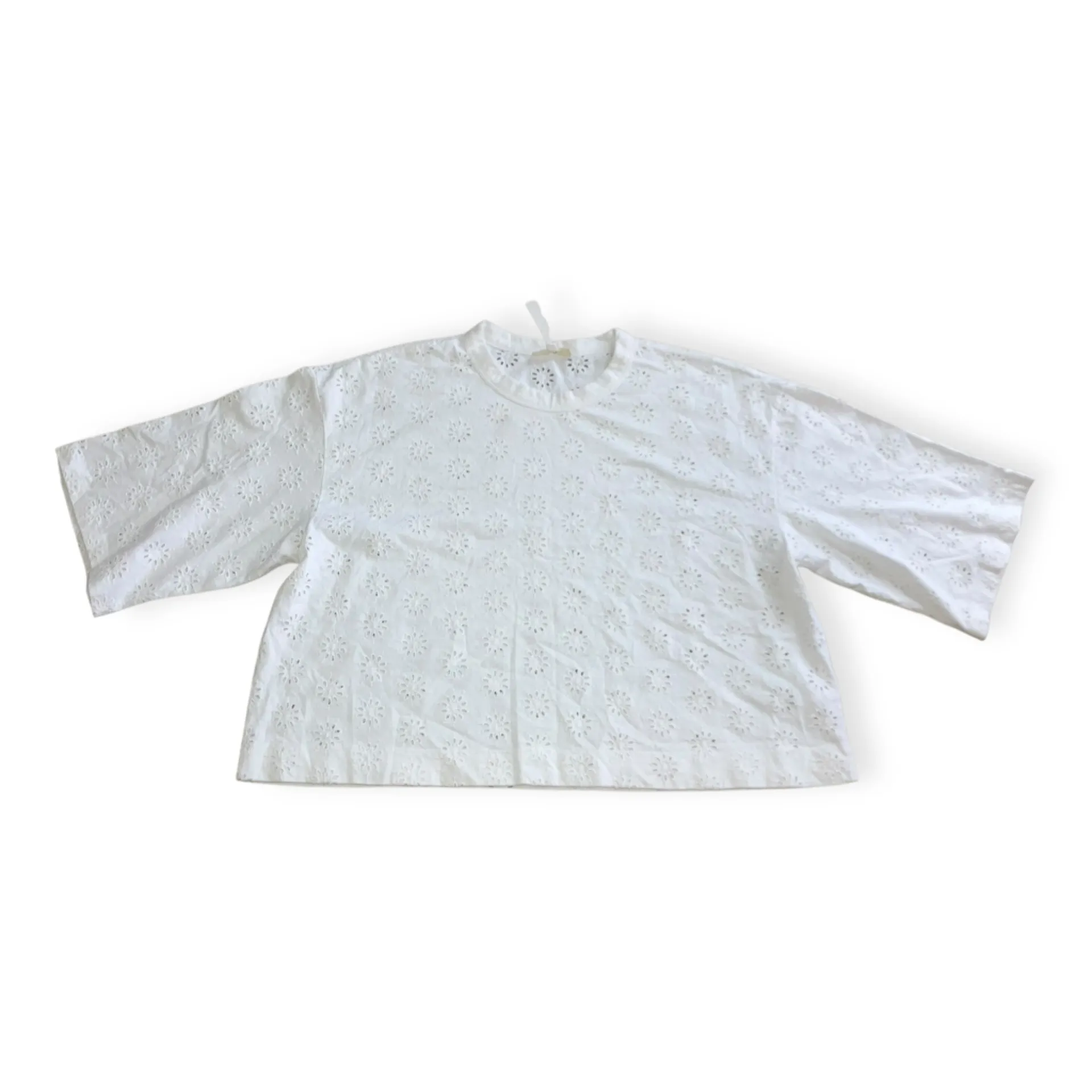 Madewell Womens White Embroidered Wide-Sleeve Boxy Tee - Image 3
