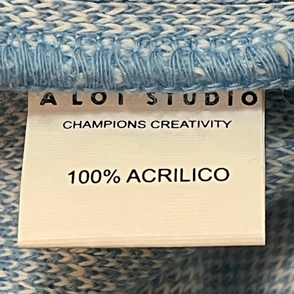 A Lot Studio light blue houndstooth rainbow stripe sweater women’s size medium - Image 8