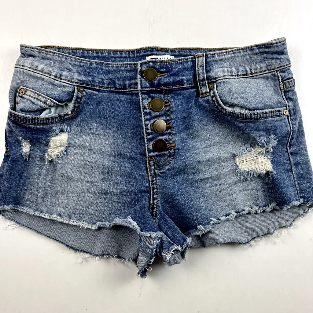 Billabong Blue Distressed Jean Shorts - Image 2