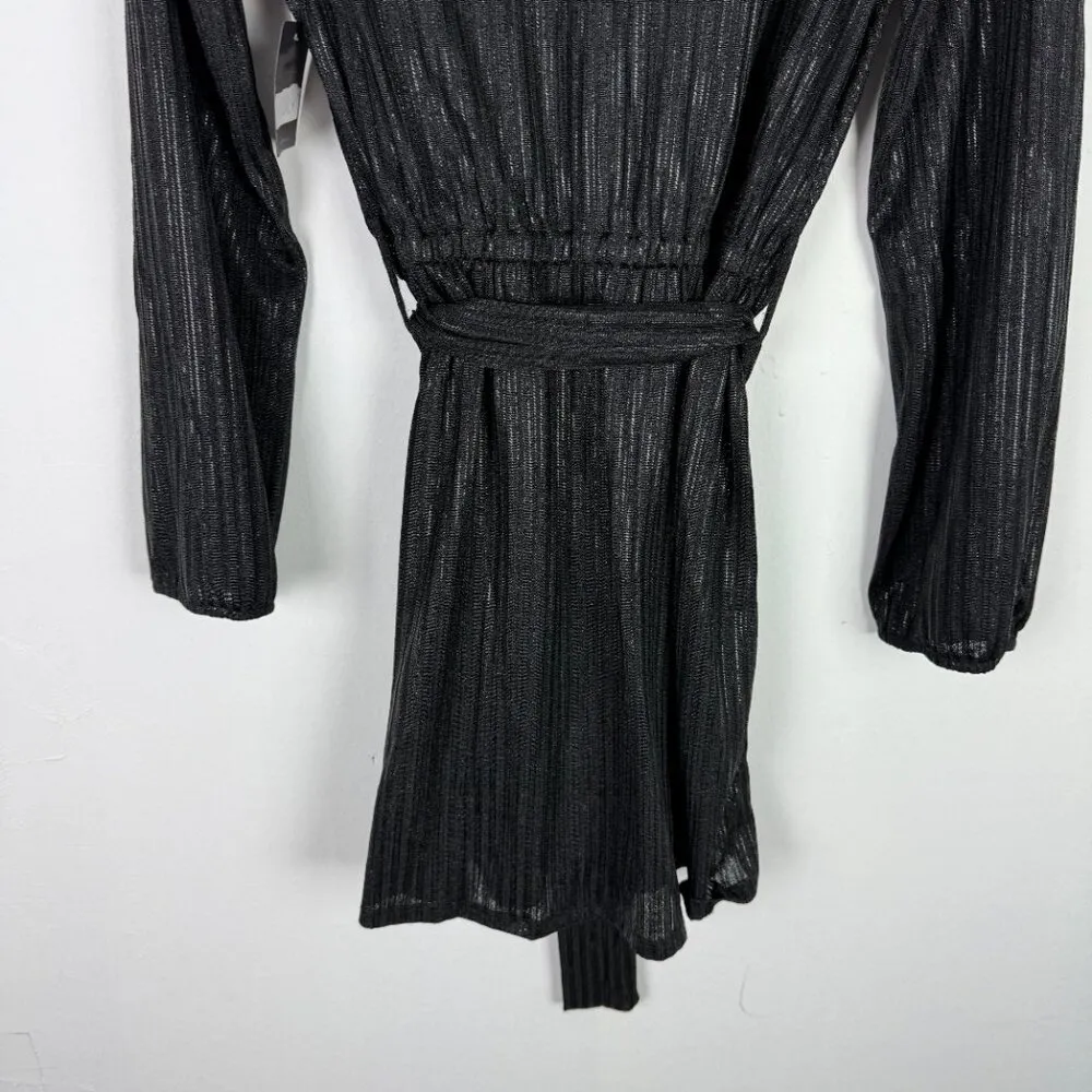 NWT  Long Sleeve Ribbed Metallic V-Neck Dress Black Size Small S NEW - Image 10